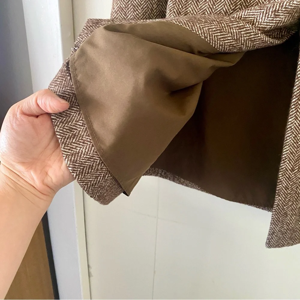 Brown fishbone wool mid length A-line skirt size 8 - Picture 4 of 8